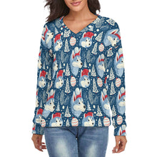 Load image into Gallery viewer, Snowfall Serenade Husky Women's V-Neck Christmas Sweater-Apparel-Apparel,Christmas,Dog Mom Gifts,Siberian Husky,Sweater,Sweatshirt-S-2