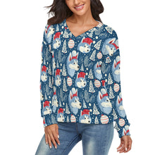 Load image into Gallery viewer, Snowfall Serenade Husky Women's V-Neck Christmas Sweater-Apparel-Apparel,Christmas,Dog Mom Gifts,Siberian Husky,Sweater,Sweatshirt-1