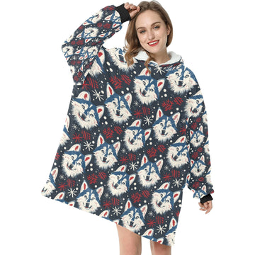 Snowfall Splendor Husky Christmas Blanket Hoodie One Size 360x