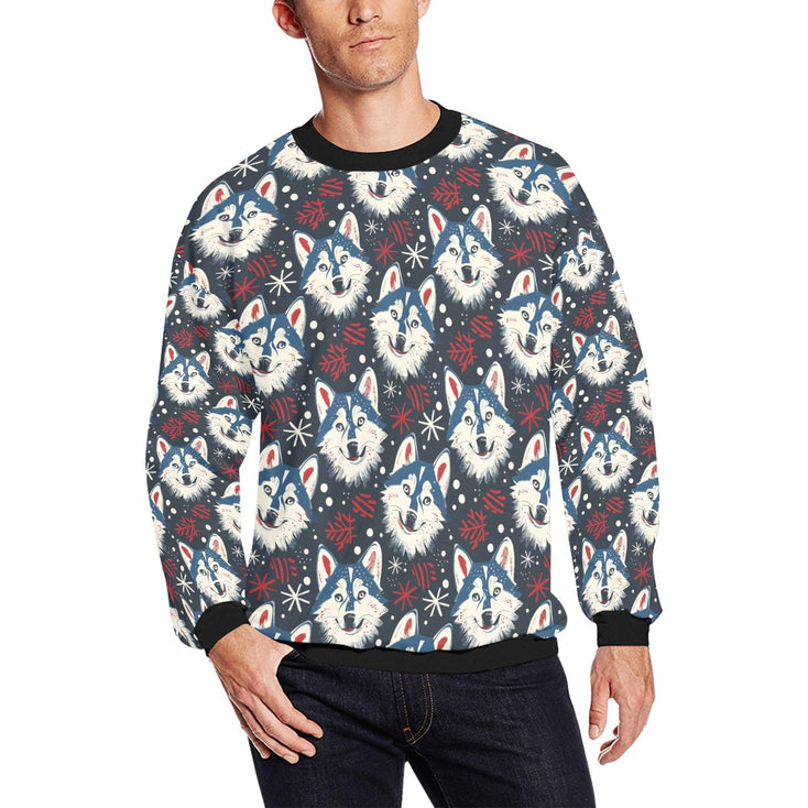 Snowfall Splendor Husky Christmas Fuzzy Sweatshirt for Men-Apparel-Apparel, Christmas, Dog Dad Gifts, Siberian Husky, Sweatshirt-White-S-1