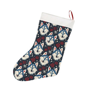 Snowfall Splendor Husky Christmas Stocking-Christmas Ornament-Christmas, Home Decor, Siberian Husky-26X42CM-White-1