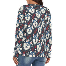 Load image into Gallery viewer, Snowfall Splendor Husky Women's V-Neck Christmas Sweater-Apparel-Apparel,Christmas,Dog Mom Gifts,Siberian Husky,Sweater,Sweatshirt-4