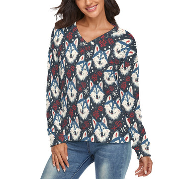 Snowfall Splendor Husky Womens V Neck Christmas Sweater 360x
