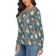 Load image into Gallery viewer, Snowflake Shelties Women's V-Neck Christmas Sweater-Apparel-Apparel,Christmas,Dog Mom Gifts,Rough Collie,Shetland Sheepdog,Sweater,Sweatshirt-3