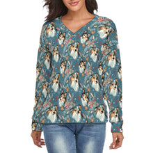 Load image into Gallery viewer, Snowflake Shelties Women's V-Neck Christmas Sweater-Apparel-Apparel,Christmas,Dog Mom Gifts,Rough Collie,Shetland Sheepdog,Sweater,Sweatshirt-S-2