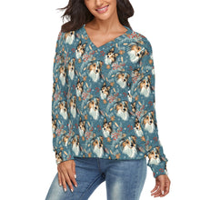 Load image into Gallery viewer, Snowflake Shelties Women's V-Neck Christmas Sweater-Apparel-Apparel,Christmas,Dog Mom Gifts,Rough Collie,Shetland Sheepdog,Sweater,Sweatshirt-1