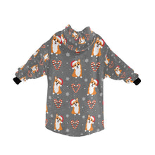 Load image into Gallery viewer, Snowflakes and Double Candy Cane Corgis Blanket Hoodie for Women-14
