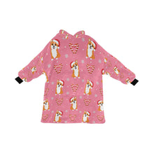 Load image into Gallery viewer, Snowflakes and Double Candy Cane Corgis Blanket Hoodie for Women-PaleVioletRed-ONE SIZE-3