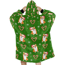 Load image into Gallery viewer, Snowflakes and Double Candy Cane Corgis Blanket Hoodie for Women-4