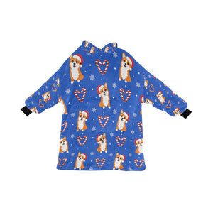 Snowflakes and Double Candy Cane Corgis Blanket Hoodie for Women-RoyalBlue-ONE SIZE-7