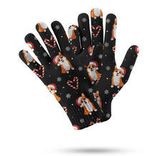 Load image into Gallery viewer, Snowflakes and Double Candy Cane Corgis Christmas Touch Screen Gloves-Accessories-Accessories, Christmas, Corgi, Dog Dad Gifts, Dog Mom Gifts, Gloves-Black-3