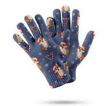 Load image into Gallery viewer, Snowflakes and Double Candy Cane Corgis Christmas Touch Screen Gloves-Accessories-Accessories, Christmas, Corgi, Dog Dad Gifts, Dog Mom Gifts, Gloves-Navy-1