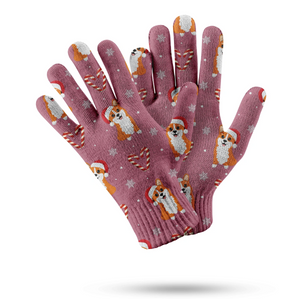 Snowflakes and Double Candy Cane Corgis Christmas Touch Screen Gloves-Accessories-Accessories, Christmas, Corgi, Dog Dad Gifts, Dog Mom Gifts, Gloves-Rose gold-4