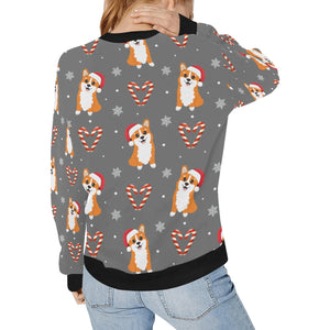 Snowflakes and Double Candy Cane Corgis Women's Sweatshirt-11