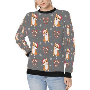 Snowflakes and Double Candy Cane Corgis Women's Sweatshirt-DimGrey-XS-14