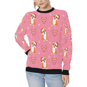 Snowflakes and Double Candy Cane Corgis Women's Sweatshirt-PaleVioletRed-XS-5