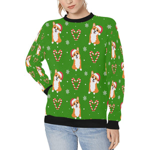 Snowflakes and Double Candy Cane Corgis Women's Sweatshirt-Green-XS-1