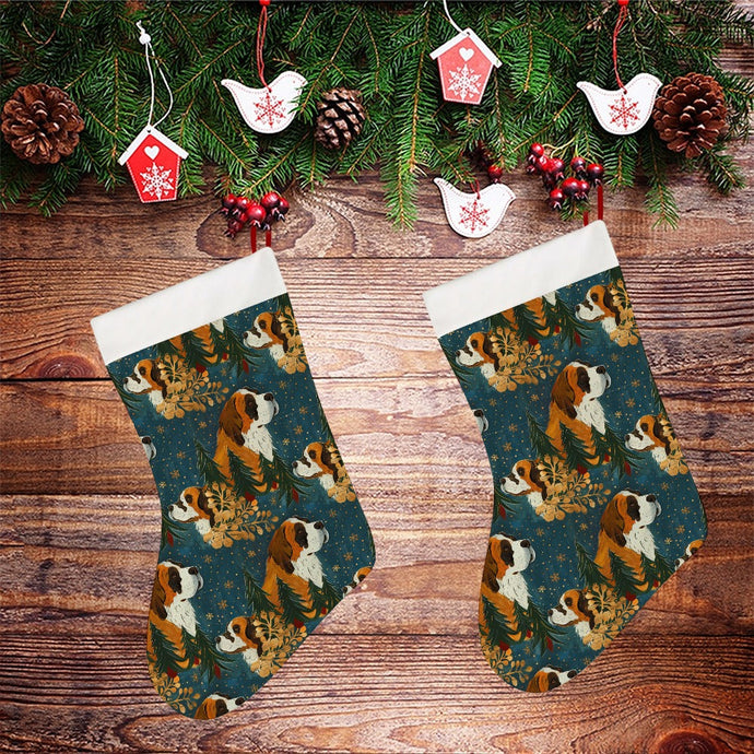 Snowflakes and Saint Bernard's Christmas Symphony Christmas Stocking-Christmas Ornament-Christmas, Home Decor, Saint Bernard-26X42CM-White-3