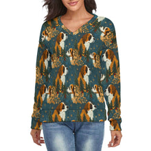 Load image into Gallery viewer, Snowflakes and Saint Bernard's Symphony Women's V-Neck Christmas Sweater-Apparel-Apparel,Christmas,Dog Mom Gifts,Saint Bernard,Sweater,Sweatshirt-S-2