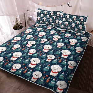 Snowflakes and Snuggles Bichon Frise Christmas Quilt Blanket Bedding Set-Bedding-Bedding, Bichon Frise, Blankets, Christmas, Home Decor-3