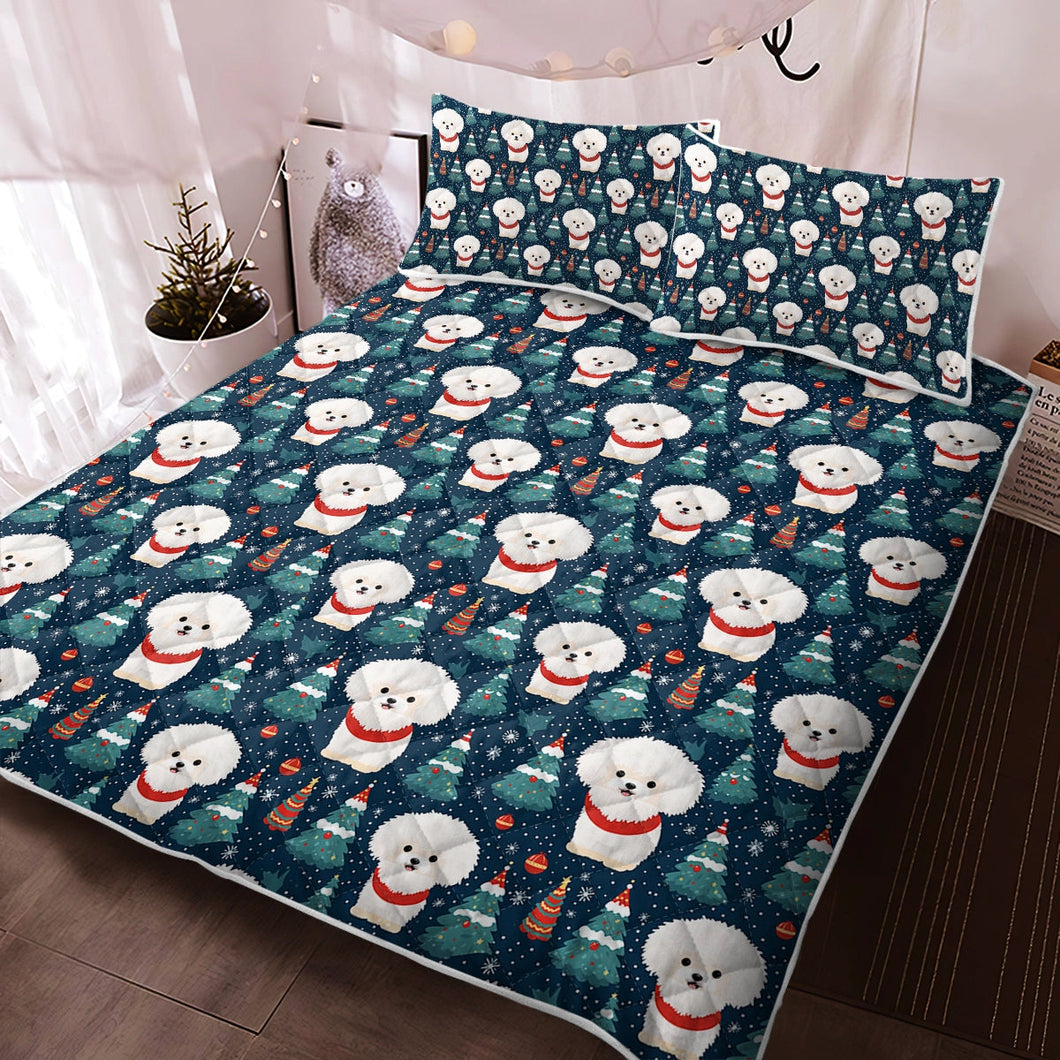 Snowflakes and Snuggles Bichon Frise Christmas Quilt Blanket Bedding Set-Bedding-Bedding, Bichon Frise, Blankets, Christmas, Home Decor-Twin-Only Quilt-2