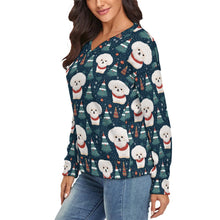 Load image into Gallery viewer, Snowflakes and Snuggles Bichon Frise Women's V-Neck Christmas Sweater-Apparel-Apparel,Bichon Frise,Christmas,Dog Mom Gifts,Sweater,Sweatshirt-3