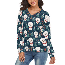 Load image into Gallery viewer, Snowflakes and Snuggles Bichon Frise Women's V-Neck Christmas Sweater-Apparel-Apparel,Bichon Frise,Christmas,Dog Mom Gifts,Sweater,Sweatshirt-1