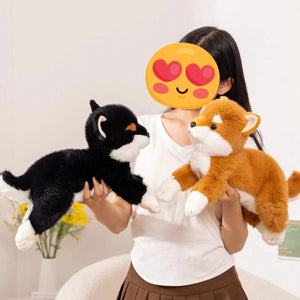 Soft Furry Orange and Black Shiba Inus Love Plush Toys-Stuffed Animals-Shiba Inu, Stuffed Animal-1