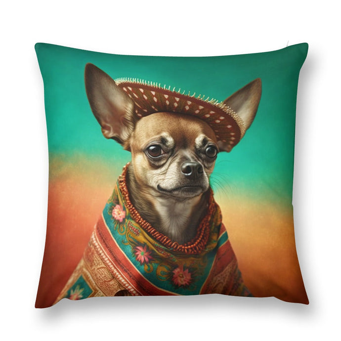 Sombrero and Serape Chocolate Chihuahua Plush Pillow Case-Chihuahua, Dog Dad Gifts, Dog Mom Gifts, Home Decor, Pillows-3