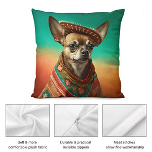 Sombrero and Serape Chocolate Chihuahua Plush Pillow Case-Chihuahua, Dog Dad Gifts, Dog Mom Gifts, Home Decor, Pillows-4