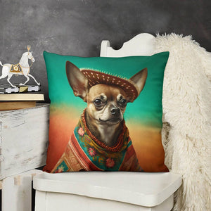 Sombrero and Serape Chocolate Chihuahua Plush Pillow Case-Chihuahua, Dog Dad Gifts, Dog Mom Gifts, Home Decor, Pillows-5
