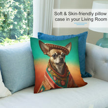 Load image into Gallery viewer, Sombrero and Serape Chocolate Chihuahua Plush Pillow Case-Chihuahua, Dog Dad Gifts, Dog Mom Gifts, Home Decor, Pillows-6