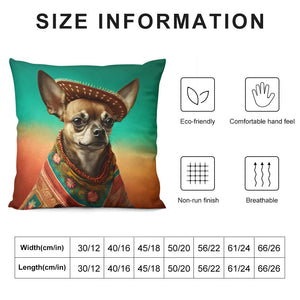 Sombrero and Serape Chocolate Chihuahua Plush Pillow Case-Chihuahua, Dog Dad Gifts, Dog Mom Gifts, Home Decor, Pillows-12 "×12 "-White-1