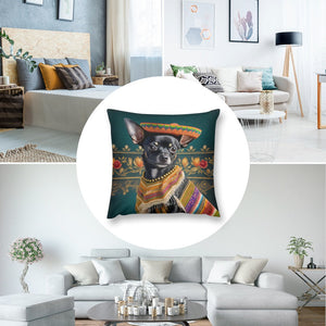 Sombrero Serenade Black Chihuahua Plush Pillow Case-Chihuahua, Dog Dad Gifts, Dog Mom Gifts, Home Decor, Pillows-2