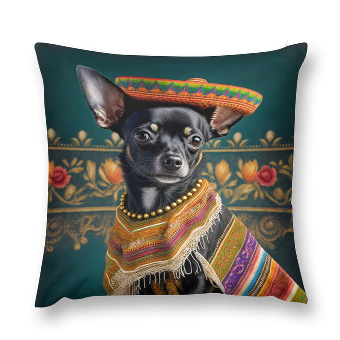 Sombrero Serenade Black Chihuahua Plush Pillow Case-Chihuahua, Dog Dad Gifts, Dog Mom Gifts, Home Decor, Pillows-3