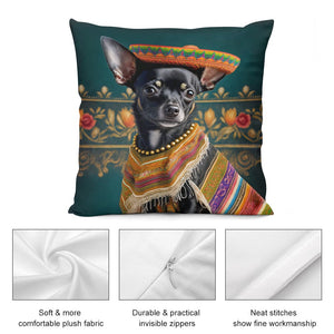 Sombrero Serenade Black Chihuahua Plush Pillow Case-Chihuahua, Dog Dad Gifts, Dog Mom Gifts, Home Decor, Pillows-4