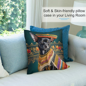 Sombrero Serenade Black Chihuahua Plush Pillow Case-Chihuahua, Dog Dad Gifts, Dog Mom Gifts, Home Decor, Pillows-6