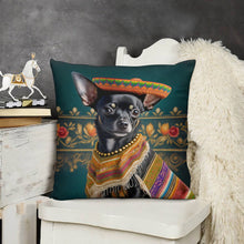 Load image into Gallery viewer, Sombrero Serenade Black Chihuahua Plush Pillow Case-Chihuahua, Dog Dad Gifts, Dog Mom Gifts, Home Decor, Pillows-7