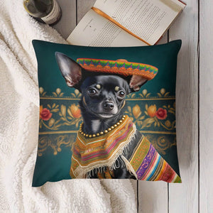 Sombrero Serenade Black Chihuahua Plush Pillow Case-Chihuahua, Dog Dad Gifts, Dog Mom Gifts, Home Decor, Pillows-8