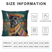Sombrero Serenade Black Chihuahua Plush Pillow Case-Chihuahua, Dog Dad Gifts, Dog Mom Gifts, Home Decor, Pillows-12 "×12 "-White-1