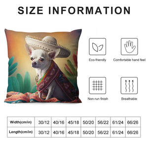 Sombrero Serenade White Chihuahua Plush Pillow Case-Chihuahua, Dog Dad Gifts, Dog Mom Gifts, Home Decor, Pillows-12 "×12 "-White-1