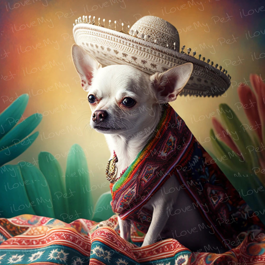 Sombrero Serenade White Chihuahua Wall Art Poster-Art-Chihuahua, Dog Art, Home Decor, Poster-1
