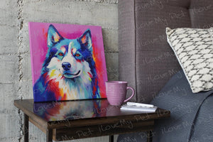 Spectrum of Spirit Husky Wall Art Poster-Art-Dog Art, Home Decor, Poster, Siberian Husky-Framed Light Canvas-Small - 8x8"-1