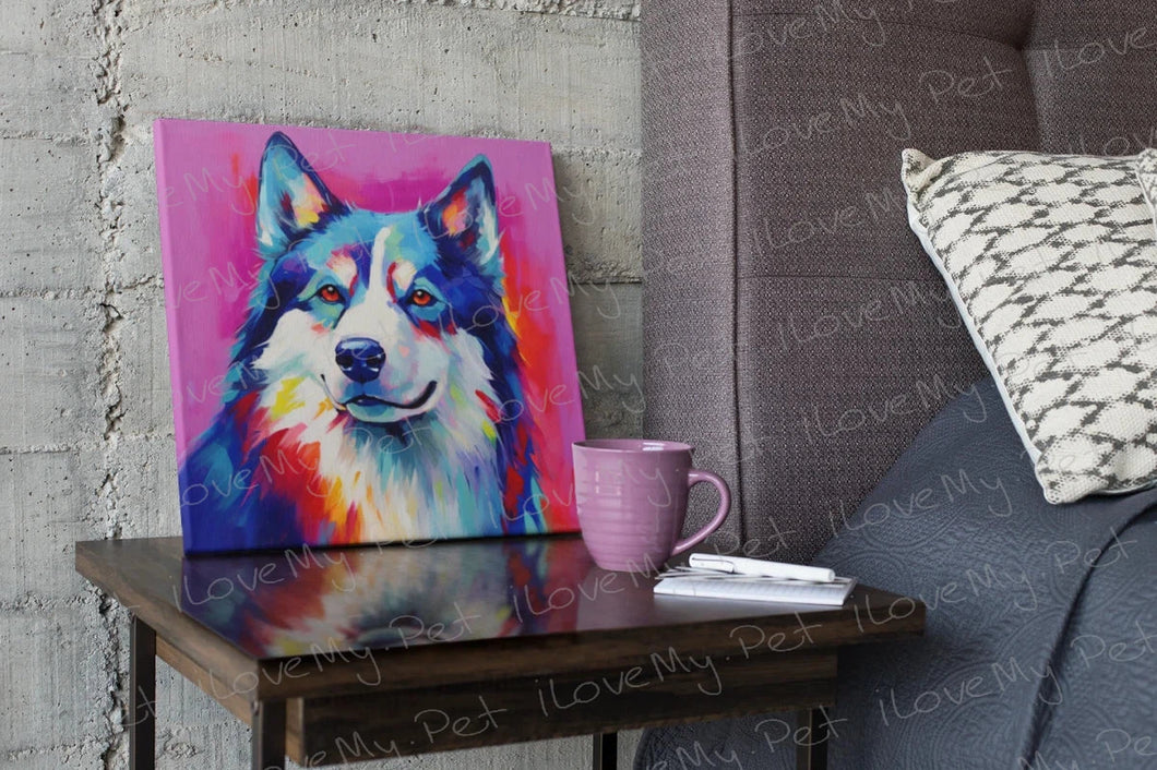 Spectrum of Spirit Husky Wall Art Poster-Art-Dog Art, Home Decor, Poster, Siberian Husky-Framed Light Canvas-Small - 8x8