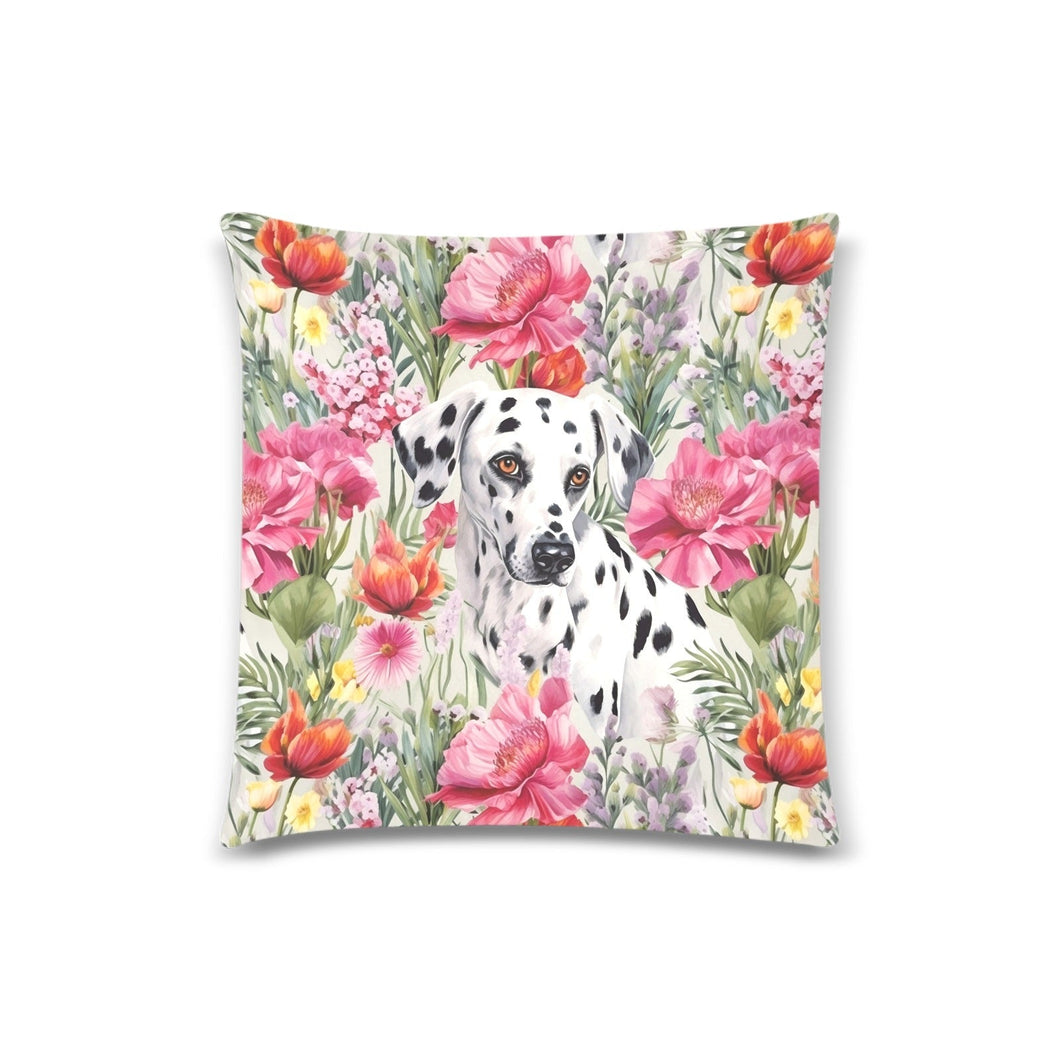 Spots and Blooms Dalmatian Floral Symphony Throw Pillow Cover-Cushion Cover-Dalmatian, Home Decor, Pillows-White1-ONESIZE-1
