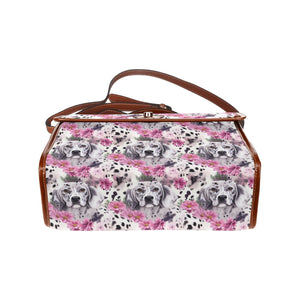 Spotted Charm Pink Petals and Dalmatians Satchel Bag Purse-Accessories-Accessories, Bags, Dalmatian, Purse-Black1-ONE SIZE-3