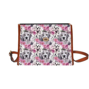 Spotted Charm Pink Petals and Dalmatians Satchel Bag Purse-Accessories-Accessories, Bags, Dalmatian, Purse-Black1-ONE SIZE-2