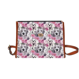 Spotted Charm Pink Petals and Dalmatians Satchel Bag Purse-Accessories-Accessories, Bags, Dalmatian, Purse-Black1-ONE SIZE-2