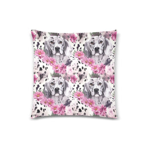 Spotted Charm Pink Petals and Dalmatians Throw Pillow Cover-Cushion Cover-Dalmatian, Home Decor, Pillows-White2-ONESIZE-2