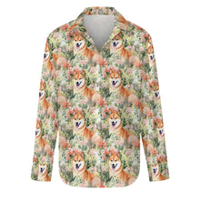 Load image into Gallery viewer, Spring Blossom Shiba Inus Women&#39;s Shirt - 2 Designs-Apparel-Apparel, Shiba Inu, Shirt-S-White-1